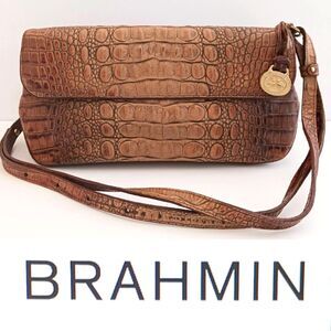 VTG Y2K Brahmin Melbourne Croc Leather Flap Front Shoulder Bag 11X6 Dust Bag